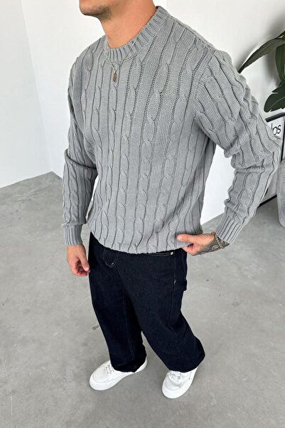 HAFKAGİYİM Gray Knitted Pattern Relaxed Knitwear Sweater
