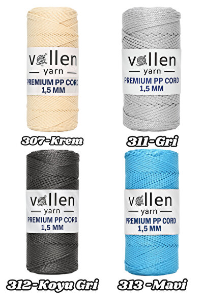 vollen yarn Polyester Makrome İpi 1.5 mm 100 g 150 m – 10’lu Paket, Supla ve Çanta ipi