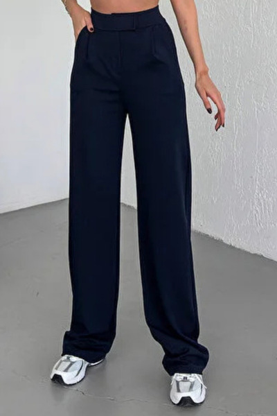 Balenbi Women's Lycra Velcro Closure Palazzo Trousers 1077 Navy Blue