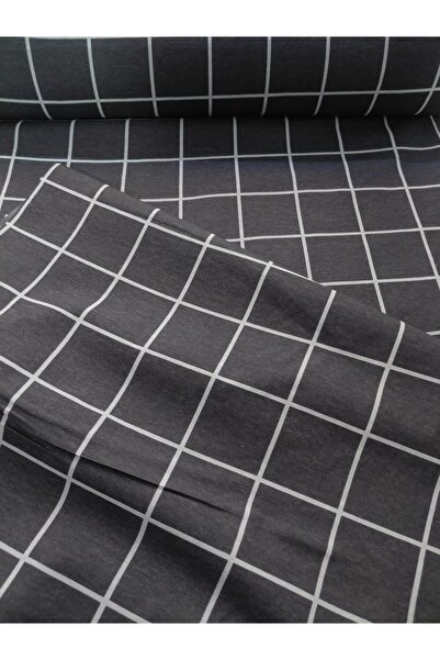 lavivahome Poplin Pamuklu Gri Ekose Desenli Nevresimlik Kumaş - Metrelik Kumaş 100x240 CM