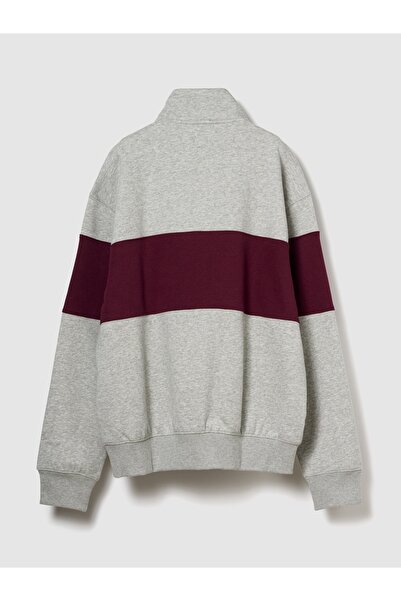 GAP Erkek Açık Gri VintageSoft Colorblock Logo Yarım Fermuarlı Sweatshirt
