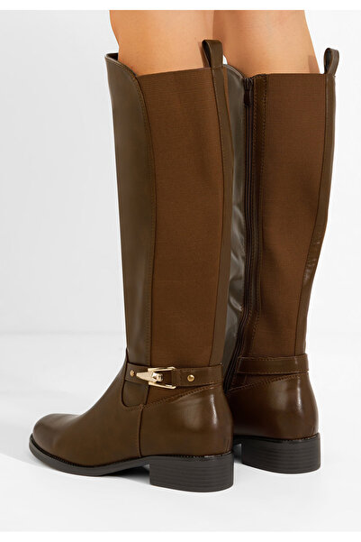 B T Shoes Hnedé kozačky na nízkém podpatku Selmira