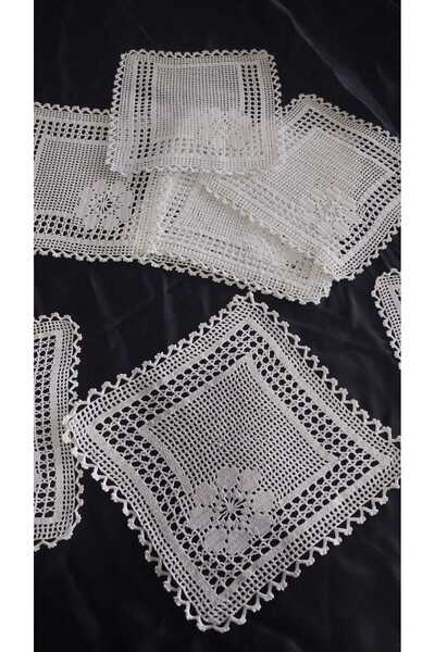 Papatyam Hand Knitted Crochet 9 Pieces (20X20) Hand Embroidered Kitchen Napkin Cotton Thread/Handcrafted Dowry Lace/Vintage