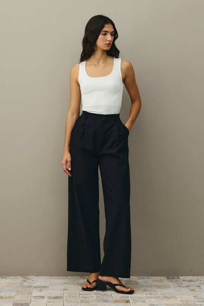 Fahhar Linen Palazzo Trousers Black