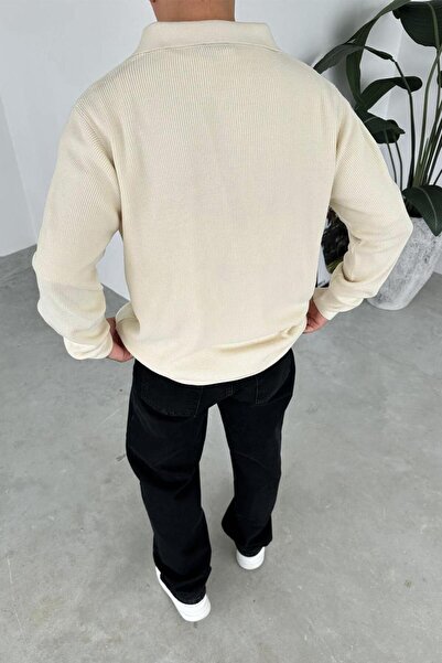 HAFKAGİYİM Krem Basic Polo Yaka Triko Kazak