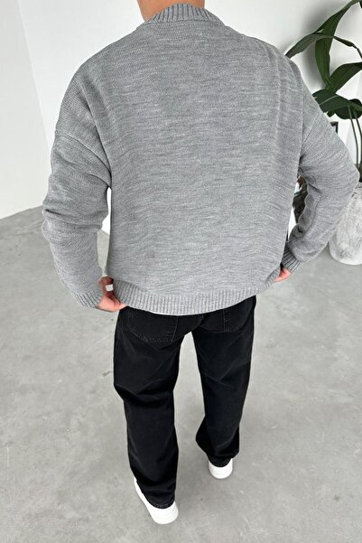 HAFKAGİYİM Gray Basic Crew Neck Knit Sweater