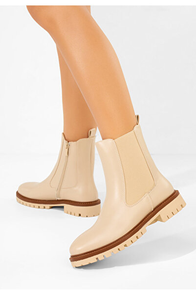 B T Shoes Μποτάκια Chelsea γυναικεία Tiania μπεζ