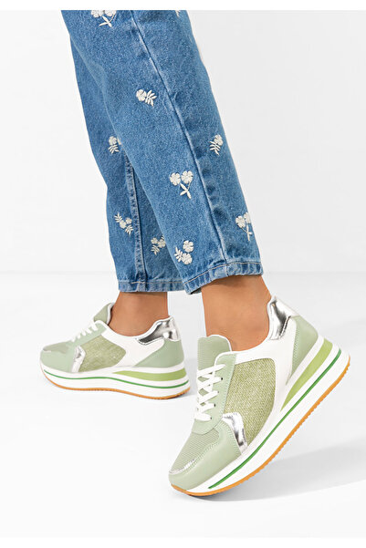 B T Shoes Zelené dámské tenisky na platformě Sidnei