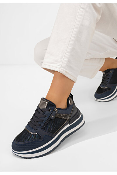 B T Shoes Tmavě modré dámské tenisky na klínku Selviana