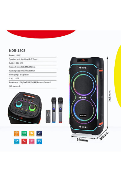 joyplus NDR-1808 8''x2 İNÇ 100 W OUTPUT POWER PARTİ ORGANİZASYON DÜĞÜN ETKİNL...