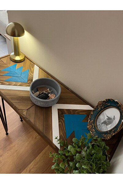 woodalbuba Demir Ayaklı Dekoratif Ahşap Dresuar Konsol Raf