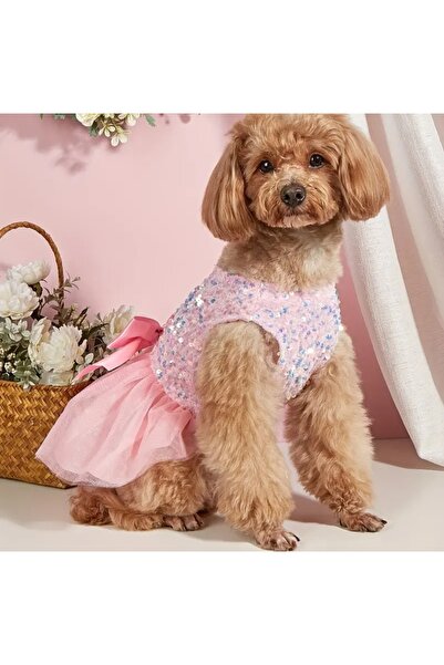 Vera Food فستان من التول المزين بالترتر للحيوانات الأليفة