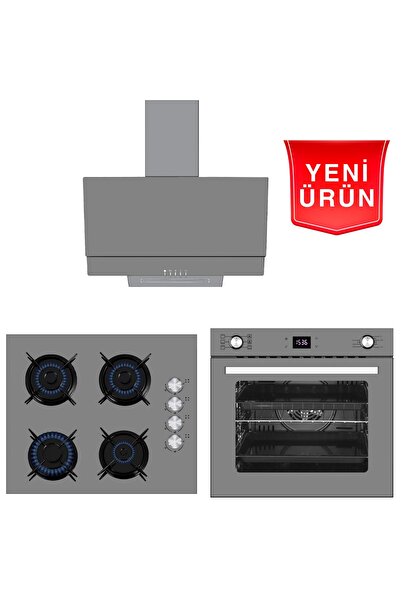 AFM tech Greyzi Antrasit - Gri 6+1 Turbolu Cam Ankastre Set / 450m3 Yüksek Çekim