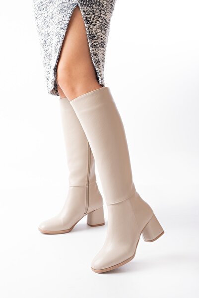 DURUNUN BUTİĞİ Μπότες καθημερινής χρήσης Dueda μπεζ δερμάτινες με τακούνι (6 εκ.) με φερμουάρ στο πλάι