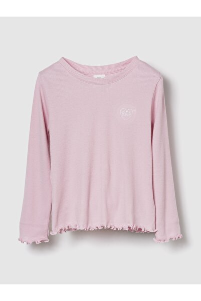 GAP Kız Bebek Açık Pembe Ribanalı Bisiklet Yaka T-Shirt