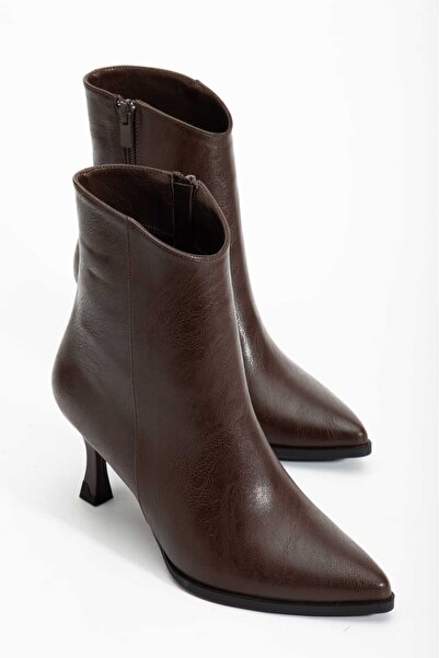 CHICELLA Γυναικείες μπότες με τακούνι Mira Brown Skin Pointed Toe