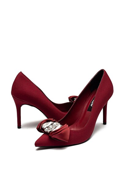 Dedos Burgundy Suede Special Cut Stone Buckle High Heeled Women's Evening Dress Shoes 115