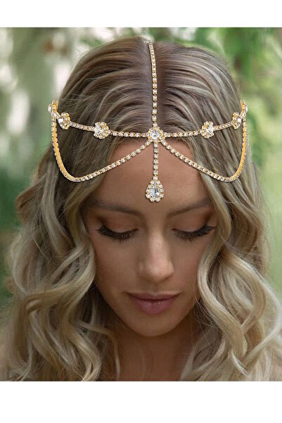 CAŞ DEKORASYON زينة حناء للجبهة من حجر ذهبي اللون