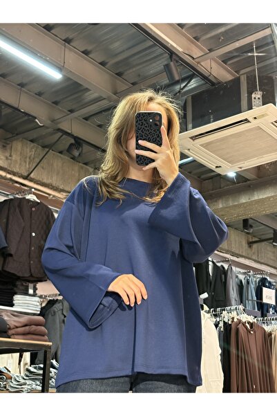 Taksim Moda Modal Kumaş Oversize Geniş Kalıp Bisiklet Yaka Basic Düz Sweat