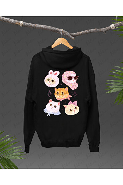 Nulivez هوديي كبير الحجم للجنسين بتصميم قطة أنيمي مطبوع على الظهر، عالي الجودة