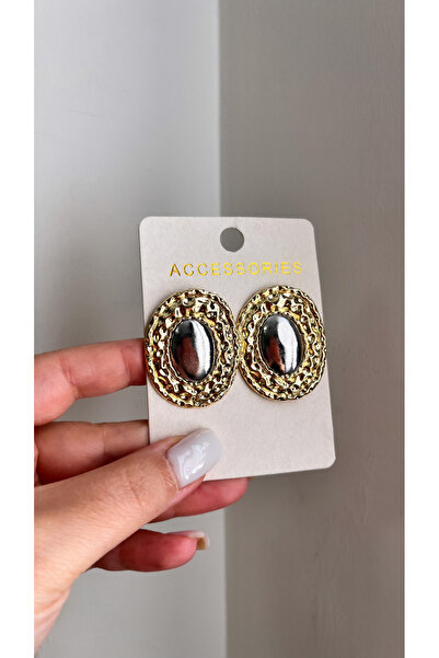 luxyansımalar Çift Renkli Oval Büyük Gold Küpe