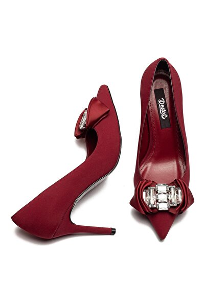 Dedos Burgundy Suede Special Cut Stone Buckle High Heeled Women's Evening Dress Shoes 115
