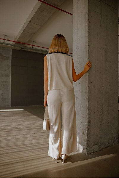 EsSo butik Mendil Collar Vest Pants Ribbed Knitwear Set