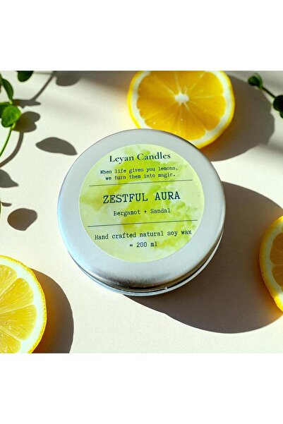 ZESTFUL AURA - Bergamot ve Sandal Ağacı Aromalı Soya Mumu 75 ml Metal Gümüş Kutu