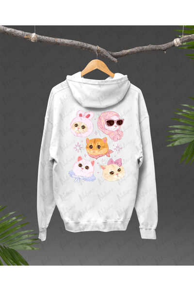 Nulivez هوديي كبير الحجم للجنسين بتصميم قطة أنيمي مطبوع على الظهر، عالي الجودة