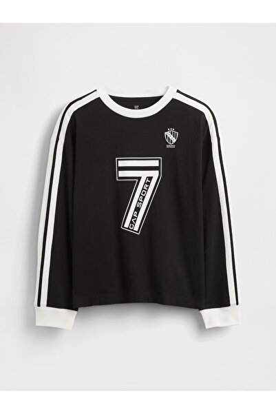 GAP Erkek Çocuk Siyah Soccer Jersey Logo T-Shirt