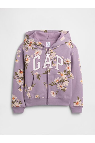 GAP Kız Çocuk Lila Relaxed Logo Fermuarlı Kapüşonlu Sweatshirt