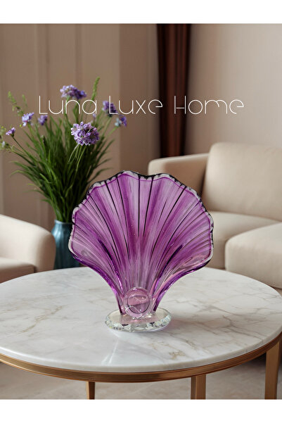 Luna Luxe Home Dekoratif Tekli Dik Kristal Cam İncili İstiridye Obje (Amber /...