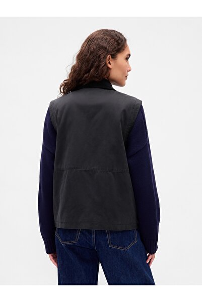 GAP Kadın Siyah Waxed Canvas Barn Yelek