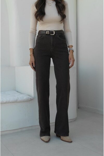 Havoş Bitter Brown Belted High Waist Jeans