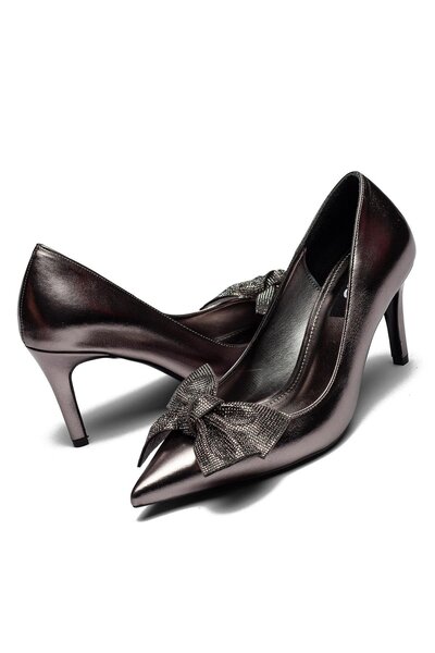 Dedos Platinum Stone Bow Buckle Shiny Surface High Heel Women's Evening Dress Shoes 3005