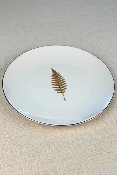 tabakevi Tabak Evi Porcelain Natura Fern Gold Gilded Serving Plate 24.50cm 2 Pcs