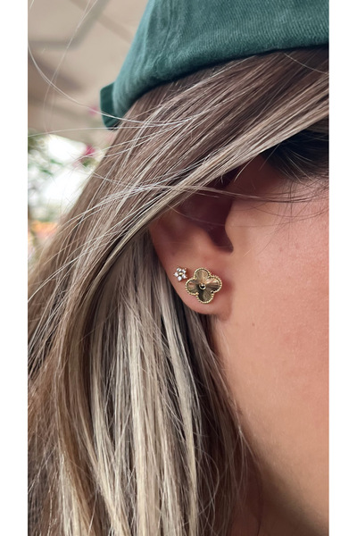 ZEYCE Gold Van Cleef 14k Altın Renginde Küpe