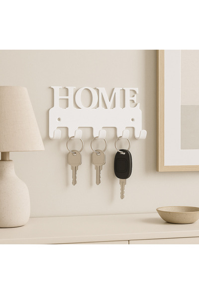 LUNOART Home Written Metal Keychain Hanger (Color: White) |   Wall Mounted Key Organizer