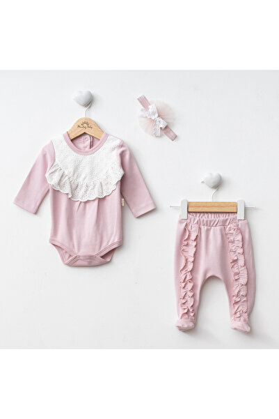 Miniday Baby Kız Bebek Dantelli Takım Bandanalı 3' lü set
