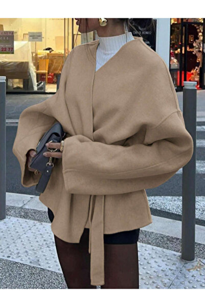 Arfami Kašmírový kardigan/bunda s pohodlným střihem a detaily na zavazování