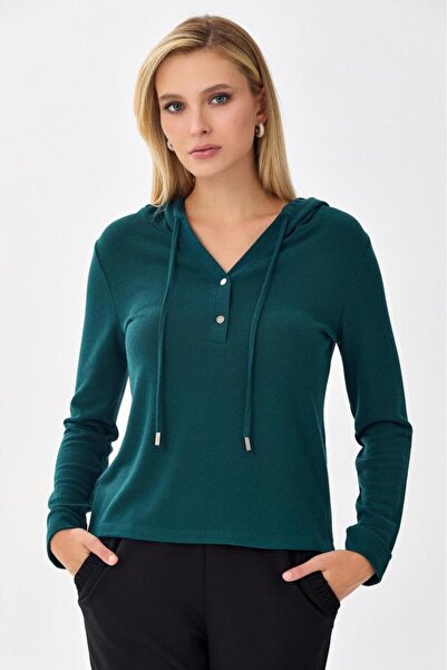 İKİLER Önü Çıtçıtlı Kapüşonlu Bluz 256-1001