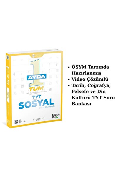 Üç Dört Beş Yayıncılık 345 Yayınları 1 Ayda Tüm TYT Sosyal Soru Bankası - Hızlı Tekrar Yeni Nesil