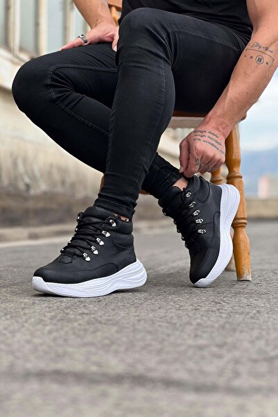 Zapatos حذاء رياضي رجالي من الجلد برباط يومي طراز WG035 CBT - أسود