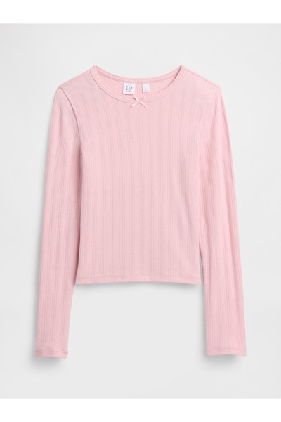 GAP Kız Çocuk Açık Pembe Fitilli Pointelle T-Shirt