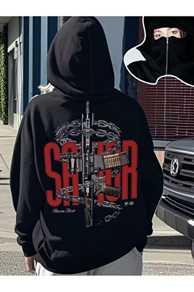 LOTS MODA Φούτερ Ninja Unisex με μάσκα χιονιού Ζακέτα με 2 νήματα χοντρό φλις