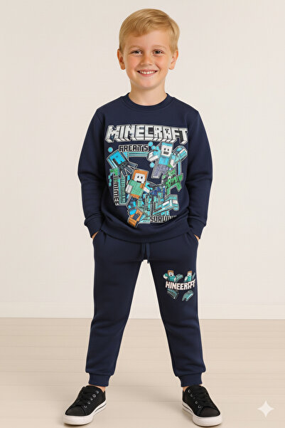 LİTTLE TORTOİSE Minecraft Game Desenli Mavi Renkli Erkek Çocuk Şardonlu Sweat...