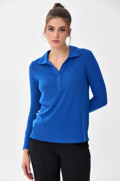 İKİLER Gömlek Yaka Önü Patlı Uzun Kol Bluz 256-1004