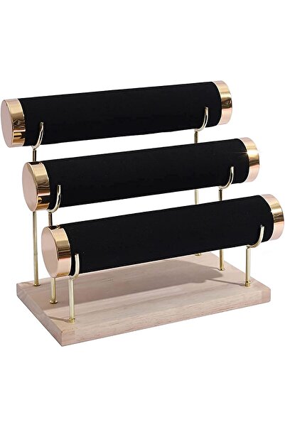 EXCEFORE Detachable 3-Tier Velvet Bracelet & Watch Display Stand with Wooden ...