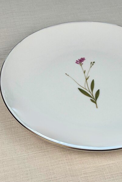 tabakevi Tabak Evi Porcelain Natura Broadcloth Gold Gilded Serving Plate 24.50cm Single