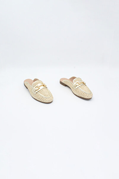 741 517 BAL11 Kadın Hakiki Deri Terlik LIGHT BEIGE WICKER
